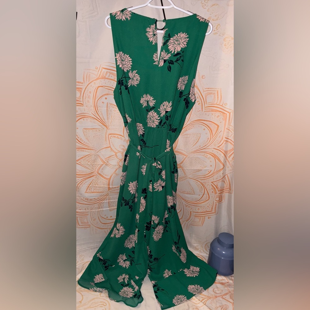 Forever 21 Green Sleeveless Wrap Jumpsuit w/ a Black Bird Print Mini Dress - Picture 6 of 14